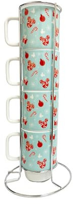 Disney Mickey Peppermint S/4 tazze impilabili accessori da cucina | Simpatico regalo di inaugurazione della casa in ceramica per uomini, donne e bambini | Licenziatario ufficiale | 1 set