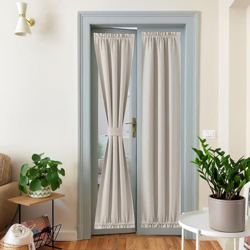 NICETOWN Tenda per porta in finto lino per finestre, tende per porte francesi per privacy, rivestimento temporaneo facile da installare (Angora, 63,5 x 203,2 cm (larghezza x lunghezza), 1 pannello)