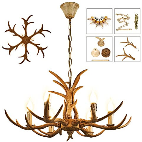 6-Kopf Geweihlampe Retro Lampe Harz Hirschgeweihlampe Kronleuchter Deckenleuchte Geweih Hirschgeweih Pendelleuchte Vintage Beleuchtung Lamp Licht Decken Leuchte Mit GlüHbirne Bar Leuchter AtmosphäRe