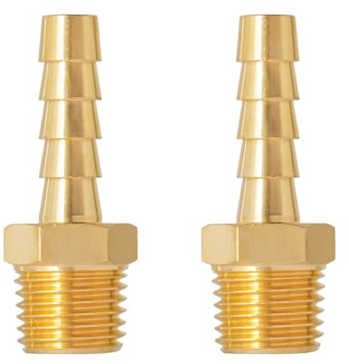 SUNGATOR 1/4'' NPT Brass Hose Barb Fittings, 1/4'' NPT Male Thread to 1/4 Inch Barbed Air Hose Fittings, 1/4 Inch Brass Air Line Repair Connectors for Compressor, Fuel, Oil (2-Pack)