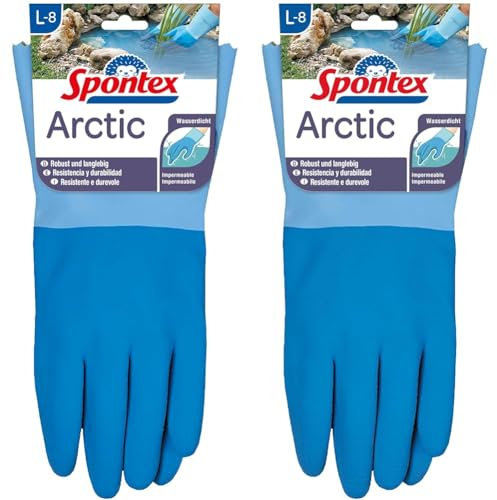 Spontex Arctic Arbeitshandschuhe, für grobe Arbeiten bei Nässe und Kälte, wasserdicht und langlebig, aus Naturlatex, Größe L, 1 Paar, Blau (Packung mit 2)