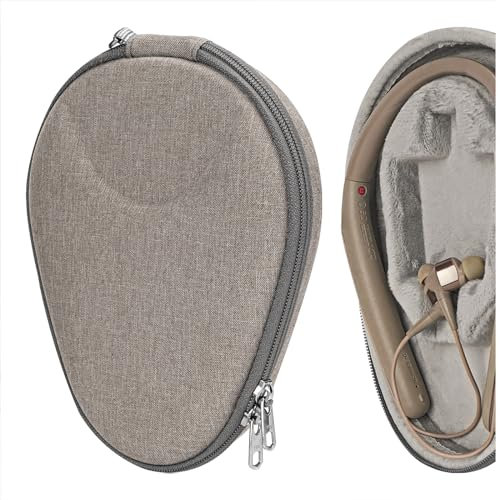 Geekria Shield Case for Neckband Bluetooth Headphones, Replacement Protective Hard Shell Neckband Headset Travel Carrying Bag with Cable and Charger Storage (Brown)