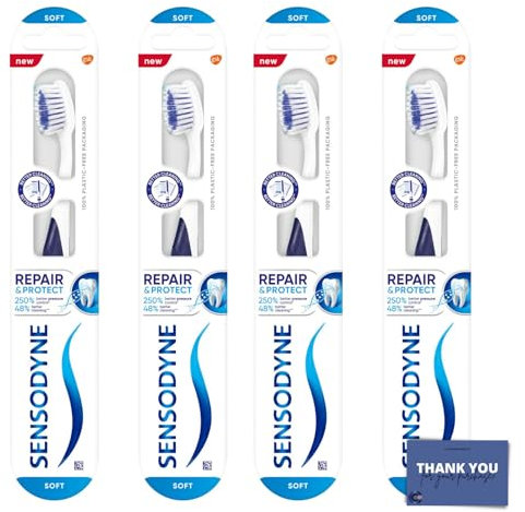 Zahnbürste, 4er-Pack, bestehend aus Sensodyne Repair & Protect Zahnbürste mit weichen Borsten – empfindliche Zahnpflege