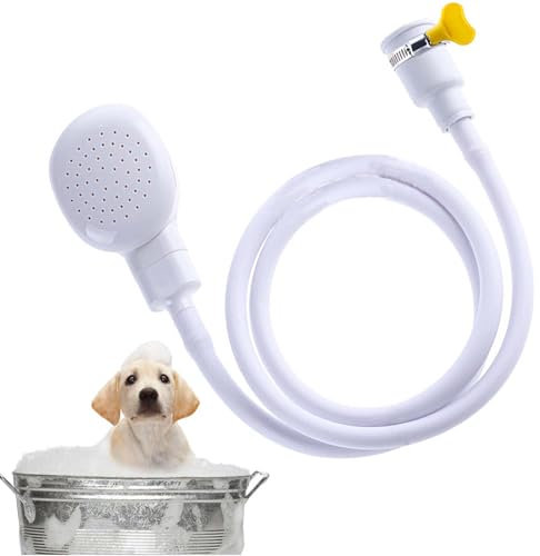 Dinghaole Soffione per doccia per animali domestici con morsetto di fissaggio sicuro, attacco portatile per doccia per cani, per lavandino da bagno, rubinetto singolo, tubo da 1,3 m