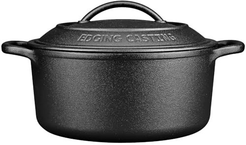 EDGING CASTING Pentola da forno olandese in ghisa pre-stagionata con coperchio a doppio manico, rotonda, 7 litri, nero