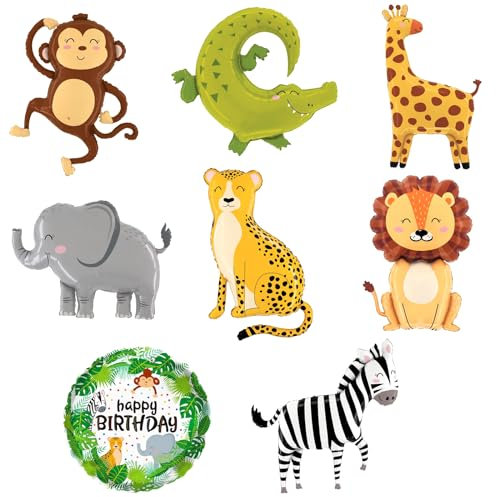 WakiHong 8 Stück Luftballon Tiere Folienballon Geburtstag 3D Tier Ballons Dschungel Geburtstagsdeko für Safari Deko,Kinder Geburtstag Party Deko.