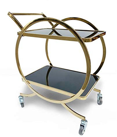 SUMNOS Barwagen, Getränkewagen, Halo-Serviertisch auf Rollen, goldenes Aufbewahrungsregal, 2 Regale, Art Deco, Möbel, Vintage, Beistelltisch, Teeparty, modern