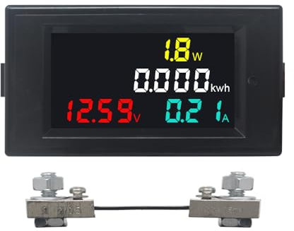 KETOTEK Amperometro Voltmetro da Pannello DC 14-600V 100A con 100A Shunt, Digitale LCD Misuratore di Corrente di Tensione 4 in 1 Volt Amp Watt Meter Misuratore di Potenza