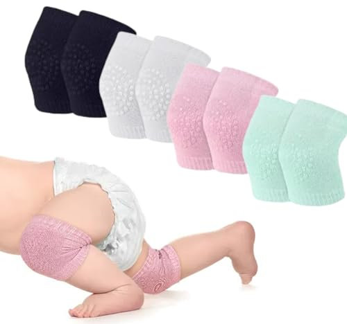 Lotbun 4 Pares Rodilleras Bebe Gateo, Antideslizantes Rodilleras Elásticas Odilleras Bebe Niños Calentador para Bebé 0 a 24 meses