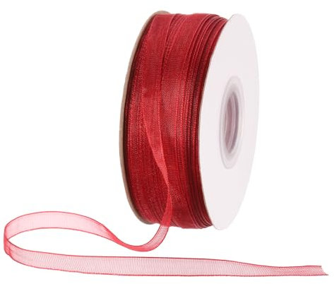 DMiotech 100 Yards Organza Band 1/4 Zoll Dunkelrotes Chiffonband Schimmerndes Transparentes Geschenkverpackungsband für Blumensträuße Hochzeit Geburtstag DIY Dekoration