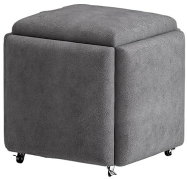 Sitzwürfel 5 in 1,Stapelbarer Sofa Stuhl Hocker mit Lenkrollen für platzsparende Aufbewahrungslösung,Nesting Hocker mit Polstersitz und Metallrahmen für Schlafzimmer W(Size:35×35×35,Color:Dunkelgrau)