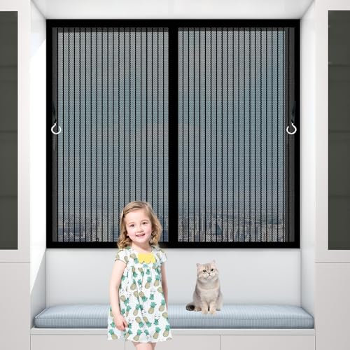 Fliegengitter Magnet Tür 96 x 160 cm Insektenschutz, Stärkere Magneten Insektenschutz für Balkontür mit Selbstklebendes Klettband für Fenster, Schiebetür, Schwarz