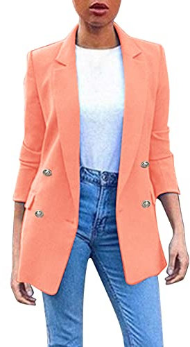 Blazer long pour femme - Noir - Sweat blazer sportif long - Blazer traditionnel - Grandes tailles - Blazer d'affaires - Veste d'été - Blazer en coton - Blazer long décontracté, Rose, XL
