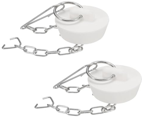 sourcing map 2Pcs Tub Stoppers, Rubber Bathtub Stoppers 31-34mm, White | Kitchen Sink,Drain Stopper,Bathroom Drain Plug,with Pull Ring and Stainless Steel Chain