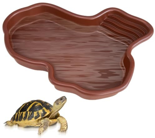 BNGXR Cuenco de agua para tortugas, cuenco de agua para reptiles, cuenco antideslizante para tortugas, bandeja para reptiles con rampa, tortuga de agua, piscina para animales para lagartos, gecko