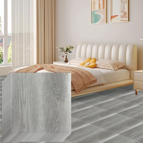 YOUNTHYE 40Pack Floor Tiles Self Adhesive Wood Effect, 30x30cm Vinyl Flooring Tiles, Grey Bathroom Floor Tiles Peel and Stick, Waterproof Flooring Stickers for Kitchen Living Room Bathroom