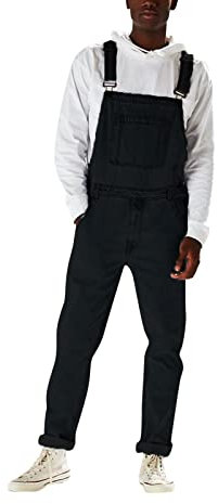 Mens Onesie Overalls Men Adult Onesie 2024 Trendy Mens Fashion Simple High Waist Jeans with Suspenders Waterproof Boiler Suits for Men (Black, XL)