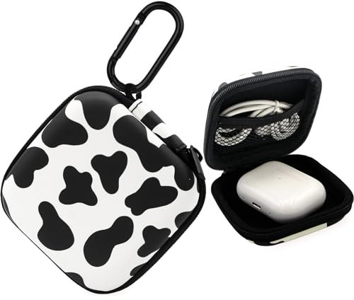 Bavane Earbud Case,Headphone Organizer Earbud Storage Bag, Hard EVA Shockproof Cover Carrying Case with Carabiner Clip Compatible with AirPods 4 Pro 2nd /3/2/1 Bose Galaxy Buds (Cow)