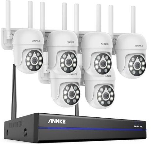 ANNKE WLAN Überwachungskamera Set Aussen Kabellos, 5MP Full HD Überwachungssystem, 10CH 5MP NVR mit 6X PT Überwachungskameras, Personenerkennung, 2-Wege-Audio Farbnachtsicht, Arbeit mit Alexa