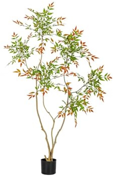 WLCNYL Nandina domestica Artificial Grande, árboles de Plantas de bambú Artificiales para Patio, árboles de Plantas de bambú Artificiales Grandes, con Troncos de bambú, Tallos y Hojas, para Decora