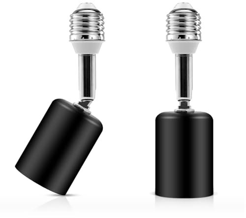 Ceramic Light Bulb Socket Extender, Heat-Resistant E26/E27 Light Socket Adapter with 4.5 Inch Extension for Camera, Lamp, Vertical 180° & Horizontal 360° Adjustable, Max150W (2)