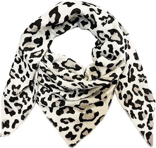 Leopard Dreieck Schal aus 100% Baumwolle Frühling Unisex Uni Fashion Stola Tuch Übergangszeit Italy Sommer Strickschal Strick Tuch Leo (Beige)