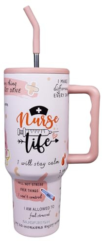 Nurse Gifts for Women, Nurses Tumbler 40 oz with Handle and Straw Cup Holder Friendly Insulated Mug Stainless Steel Water Bottle