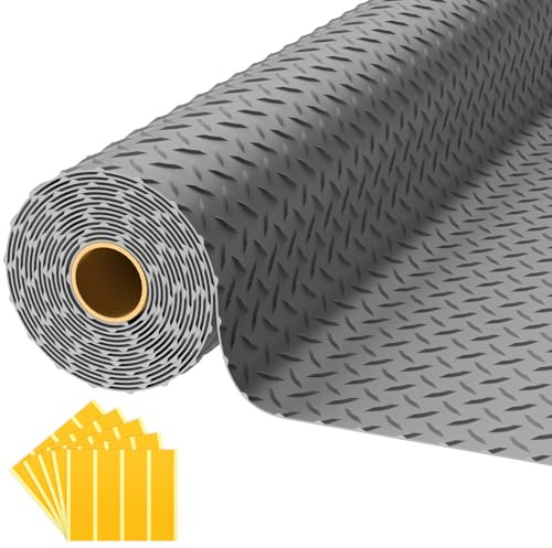 NarwooAuto 8x25 FT Garage Floor Mat,2.8mm Thickened PVC Flooring Roll for Under Car,200 SQFT Diamond Plate Gray Garage Mats for Truck,Trailer,SUVs,Van,Golf Cart,Motorcycle（Included Tapes）