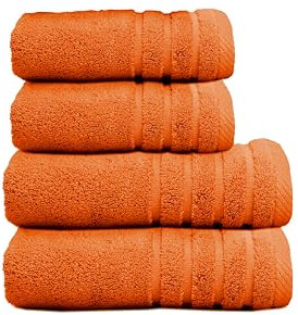 Sedalinne - Juego de Toallas de Baño Completo 500 Gr Liso - Toallas Baño Grandes y Pequeñas Rizo 100% Algodón - Pack (2 Lavabo + 2 Ducha) - Alta Absorción - Toalla Algodon - Naranja