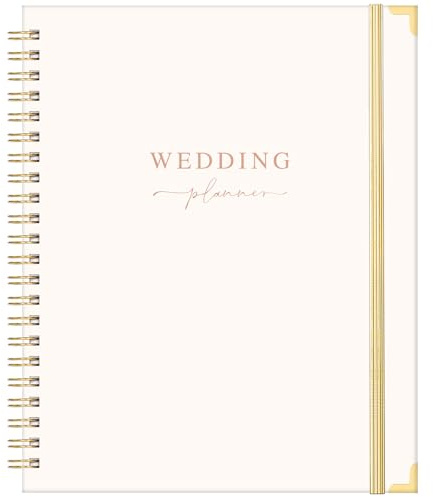 Wedding Planner - Wedding Planner Book and Organizer for the Bride with 5 Tabbed Sections, 9 x 11.9, Hardcover with Metal Corner + 5 Inner Pockets + Sticker + Elastic Closure Band - Beige