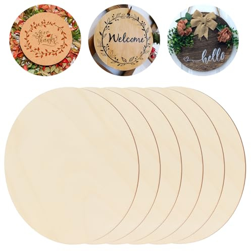 LIQWEI 6 Stück Runde Holzscheiben, 20cm Holzscheibe Holzplatten zum Basteln zum Basteln 2 mm Dick Naturholzscheiben für DIY Handwerk Hängende Dekoration Malerei DIY Kunst