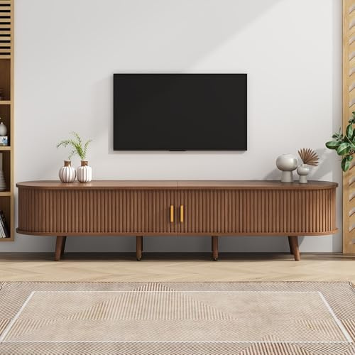 Merax TV Cabinet Wooden TV Media Console for 70 Inch TV, 2 Drawers, 2 Sliding Doors & Open Shelf,Dark Oak MDF TV Furniture for Living Room Bedroom, 175×40×42cm