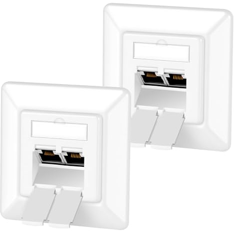 OFFCUP Enchufe de Red, 2x Montaje Empotrado Ethernet, Tapa RJ45 con 2X Puertos RJ45, 500 MHz 10 GBit/s, Toma Blindada para Cable de Red