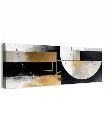 MuchoWow© Leinwand Bilder XXL Deko Schlafzimmer Aesthetic Große | 150x50 cm - Leinwandbilder Wohnzimmer Gemälde Foto Geschenk Living Room Decoration Abstrakt - Gold - Silber - Formen