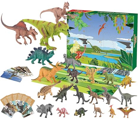 Jurassic-Adventskalender – Dinosaurier-Spielzeug zum Sammeln, interaktive festliche Präsentation, dekoratives Weihnachtsaccessoire | Kreatives prähistorisches Ornament, perfektes für Kinder, Jun