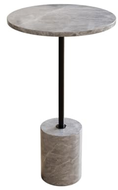 Liadomo Beistelltisch rund, Goro, 36 cm, Marmor grau | Couchtisch, runde Tischplatte, Marmortischplatte, Marmorfuß, Metallstange, Unikat, robust