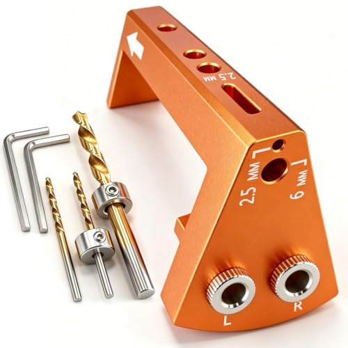 Drill Guide Jig for Drawer Slides, 2.5MM & 6MM Self-Centering Hinge Jig, Cabinet Hardware Installation Tool with Hex Keys, Provides Professional & Accurate Hole Drilling for Woodworking DIY