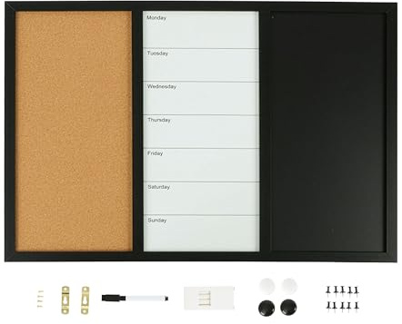 Relaxdays Kombitafel 3in1, HxB: 60x90 cm, Whiteboard, Pinnwand, mehrfarbig | Kreidetafel, Zubehör, magnetisches Memoboard