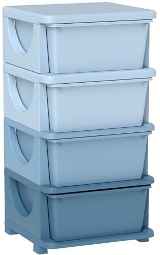 HOMCOM Torre de Almacenamiento Infantil con 4 Cajones 37x37x76 cm Azul