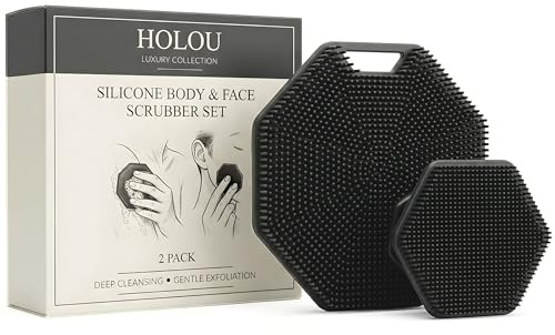 Holou Luxury Collection - Set di scrubber per corpo e viso in silicone, esfoliante riutilizzabile, esfoliante per doccia, scrubber viso e scrub per il corpo per una pulizia delicata, cura della pelle