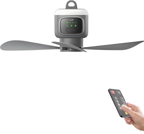 TASBER Ceiling Fans with Lights, Rechargeable Portable Ceiling Fan, 12000mAh Battery Operated Use Time Up to 16H, 4 Speeds Adjustment, 2/4/8H Timer, Camping Fan for Tent Patio Canopy Porch RV