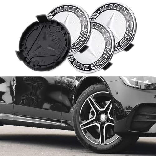 4 Stück Nabendeckel für Mercedes 75MM Radnabenkappen Felgendeckel Felgenkappen Nabenkappen Wheel Caps Radnabenabdeckun