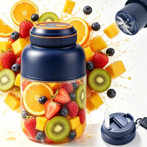 Portable Wireless Juicer Cup, Rechargeable Portable Fresh Juice Blender | with 38 Blades, 800ml Large Capacity Dual Lid Shaker for Smoothies, Travel and Gym, Blue