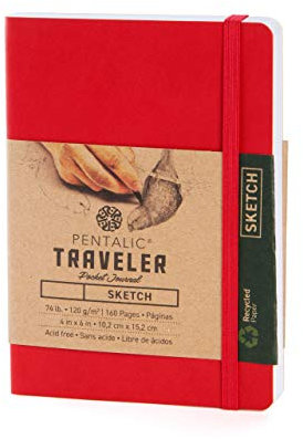 Pentalic Traveler Pocket Tagebuch Zeichenbuch, rot, 6 x 4