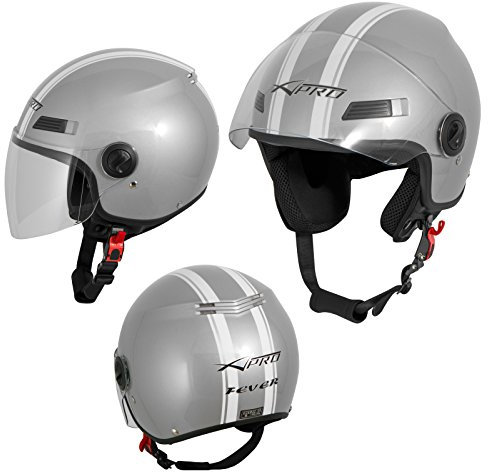 A-Pro Motorradhelm Motorrad Roller Offenes Jet Helm Viser ECE 22-06 Silber M