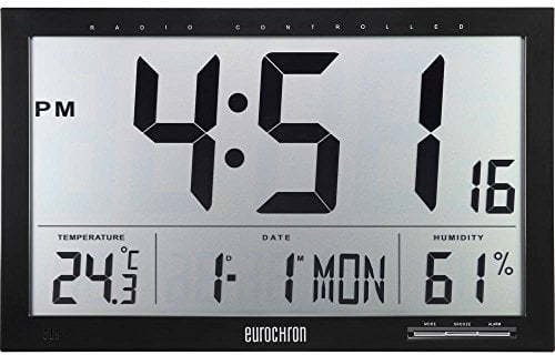 Eurochron EFWU Jumbo 100 Funk Wanduhr 370 mm x 230 mm x 30 mm Schwarz