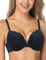 Wingslove Damen Push Up BH mit floraler Spitze gepolsterter Bügel BH Komfort BH, Marine Blau, 38C / 85C