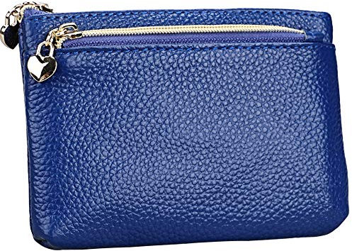 HXT-OAK Portefeuille en Cuir avec Porte-clés Petit Porte-Monnaie Mini Portefeuille Portefeuille à Fermeture éclair en Forme de cœur avec 3 Compartiments pour Billets et Cartes (Bleu Royal)