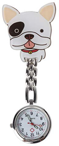 Get Fresh New Nurse Watch Quartz Cute Puppy Cartoon Hang Clip Medical Women Lady Watches Pocket Chest Time Supplies Jewelry Gifts Charm Bulldog Acrylic Cartoon Nurse Table Silver