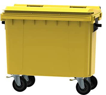Office Needs Direct Yellow Wheelie Polyethylene Bin 500 Litre Wheeled Recycling Waste Bin